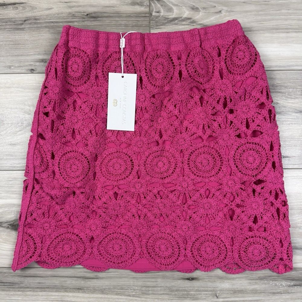 NWT CAROLINE CONSTAS NEW YORK RASPBERRY PINK CROCHET MINI SKIRT SZ XS